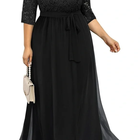 Pinup Fashion Lace Chiffon Wrap V Neck Dresse NWOT - Picture 4 of 9